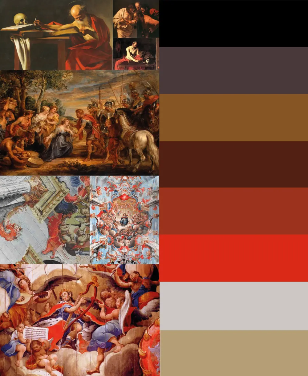 Referências de pintura barroca e paleta de cores de stigmA: Last Rites